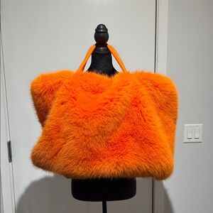 Orange Faux Fur Tote Bag - Women Bags Totes